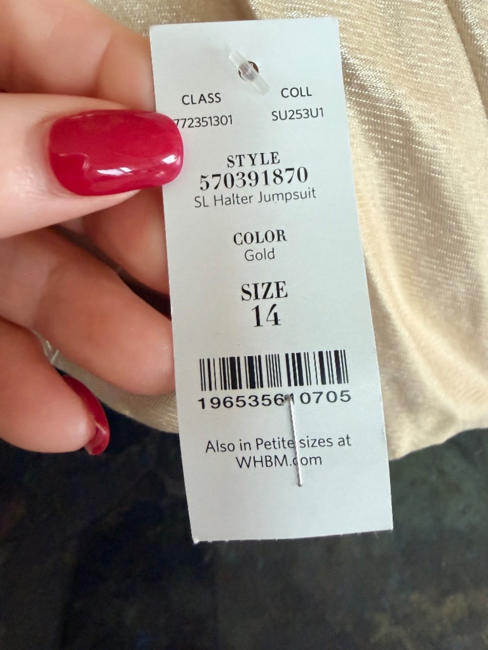 WHBM Champagne Gold Wide Leg Halter Jumpsuit wFront Pockets Cocktail Coquette - Picture 15 of 16